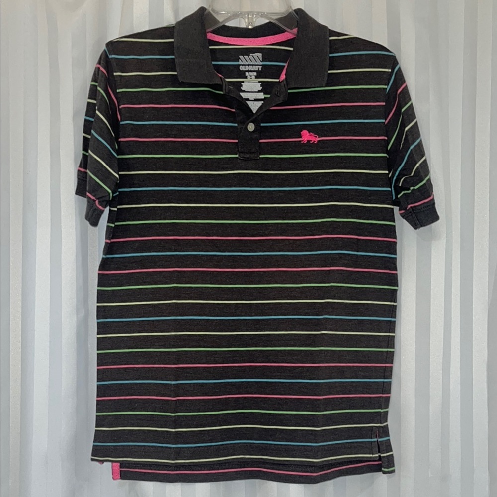 Dark Grey Striped Polo-style Shirt with Multicolor Accents Old Navy